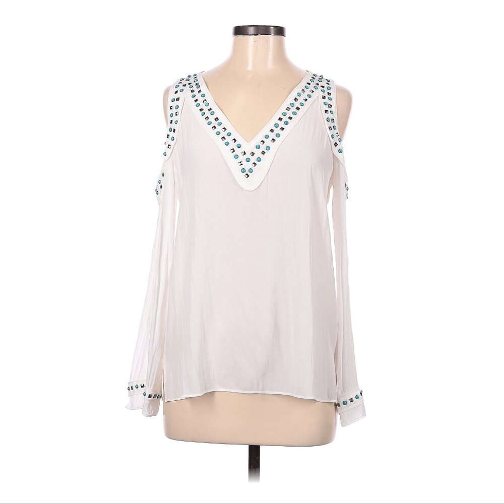 Ramy Brook White Angelina Studded Cold Shoulder Blouse